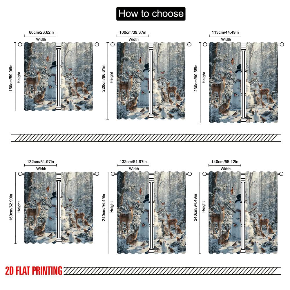 2 Stück, 2D-Flachdruck Vorhang Beliebter Schneemann & Wildtiere Winter Vielseitig Langlebig Polyester (ohne Stange) Zimmerdeko Verwendung für