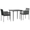 VidaXL Ensemble à manger de jardin coussins 3 pcs noir rotin et acier, ensemble à manger, ensemble à manger d'extérieur, 3187065