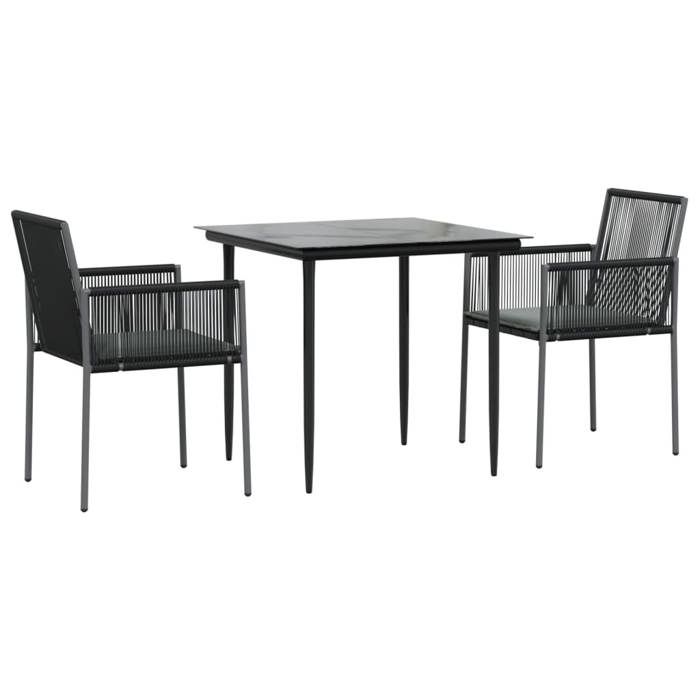 VidaXL Ensemble à manger de jardin coussins 3 pcs noir rotin et acier, ensemble à manger, ensemble à manger d'extérieur, 3187065