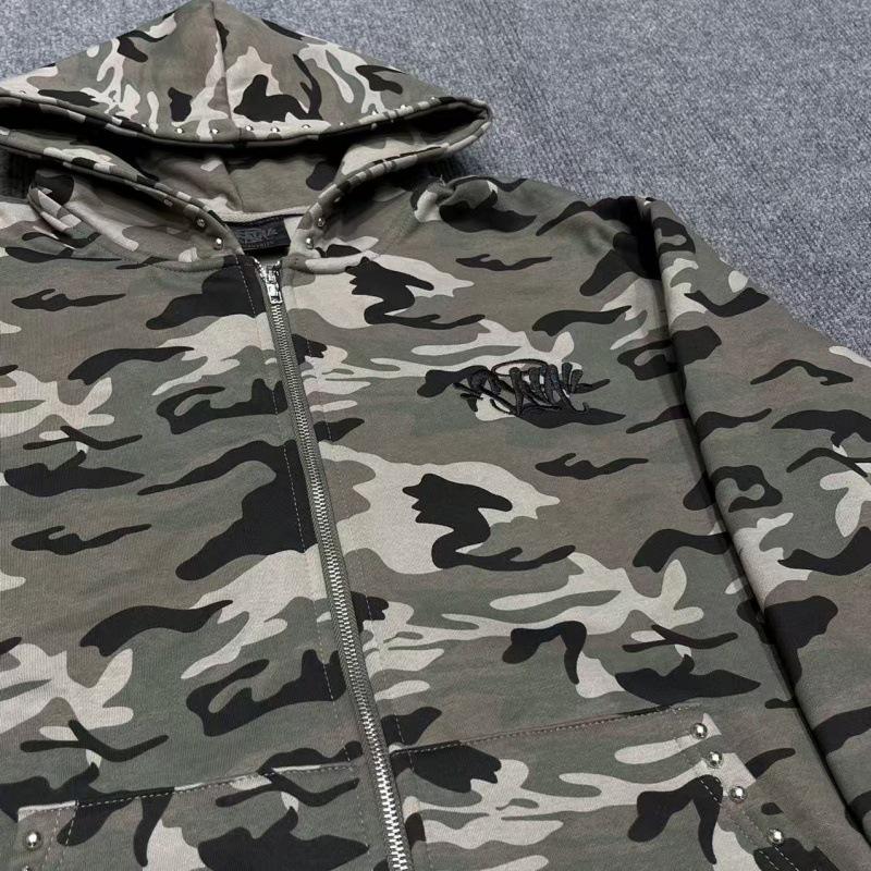 Unisex Embroidered Rivet Fleece-Lined Hooded Sweatshirt