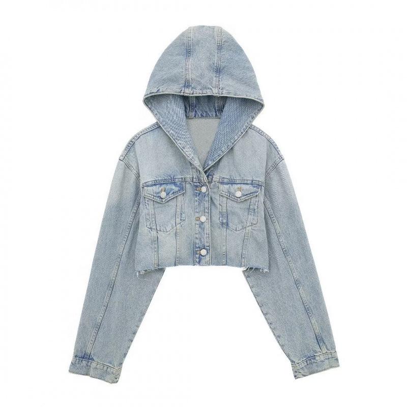 

Spring New Arrival: European & American Women s Hooded Short Denim Jacket with Personality XS