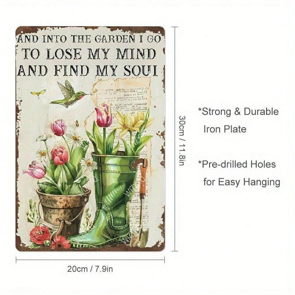 Vintage Metal Wall Art Sign Lose My Mind Find My Soul Rustic Garden Decor 8x12 Inch Floral Tulips Tin Plaque