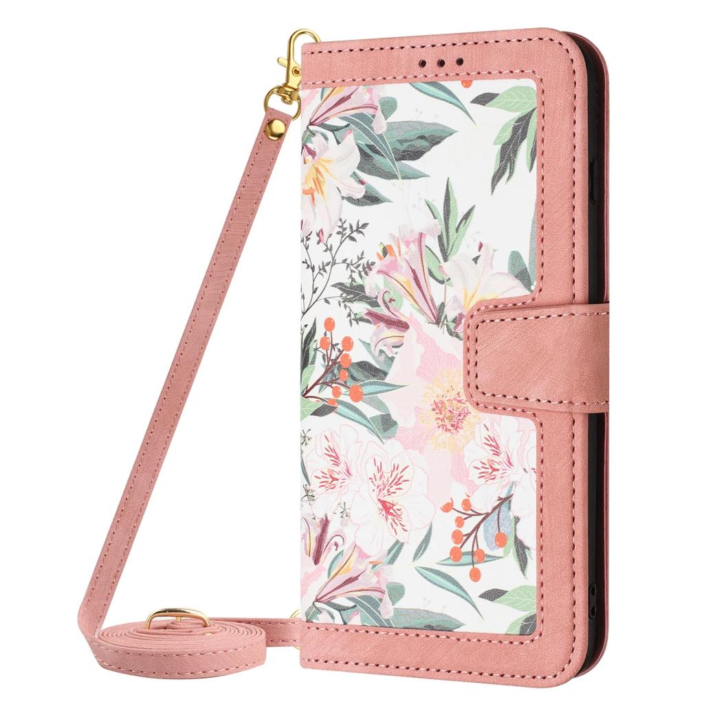 Custodia Portafoglio in Pelle con Slot per Carte e Fiori in Rilievo per Samsung A56 A16 A26 A36 A55 A35 A15 S25 Edge S24 S23 Ultra con Tracolla