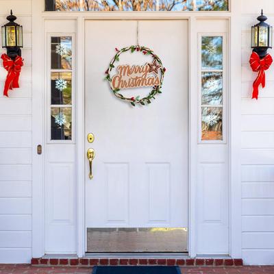 Christmas Wreath Outdoor Wooden Seasonal Sign Decor Holiday Ornaments For Outdoor Entryway Patio Front Door Garden Porch Holiday