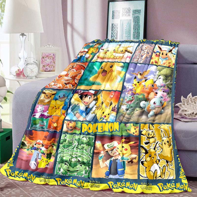 Pokémon Print Blanket Warm Comfortable Flannel Blanket for Bedrooms, Sofas, Beds, Chairs, Picnics, Travel -LXR40