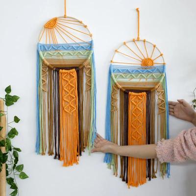 Makramee Traumfänger Sonnenaufgang&Sonnenuntergang Wanddeko Wandbehang Deko Wandkunst Boho Traumfänger für Schlafzimmer Wohnzimmer Kinderzimmer