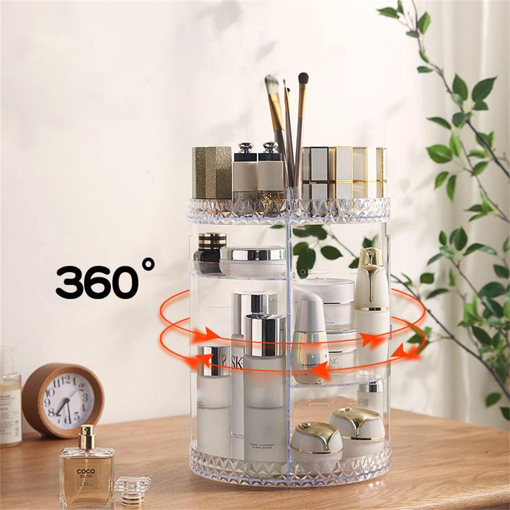 Round Diamond Texture Rotating Makeup Organizer Vanity Transparent PS Cosmetic Storage Rack