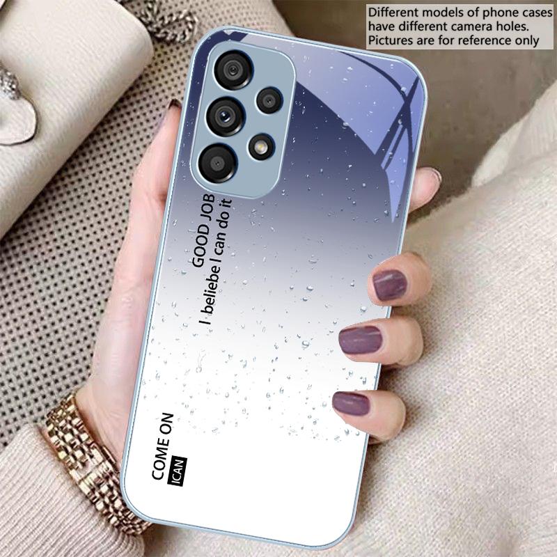 Gradient solid color For Samsung Galaxy S23 U ltra 24 Plus S20 21 FE S25 Ultra A70 A72 73 51 52 53 Tempered Glass Phone Case