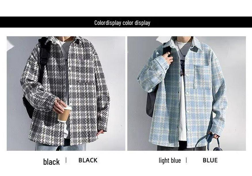 Autumn Men's Trendy Knit Plaid Jacket - Versatile, Fashionable, Loose Fit with Couple Lapel Style