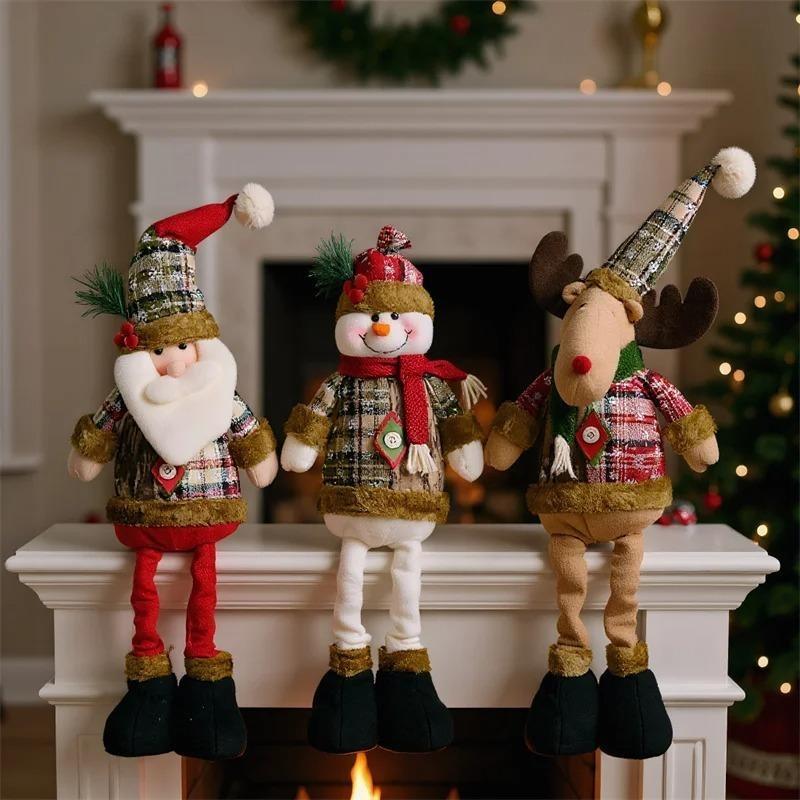 Vintage Snowflake Checkered Fabric Stretch Christmas Doll Ornaments, Tabletop Doll Decor, Christmas Gift for Home Hotel Shopping Mall