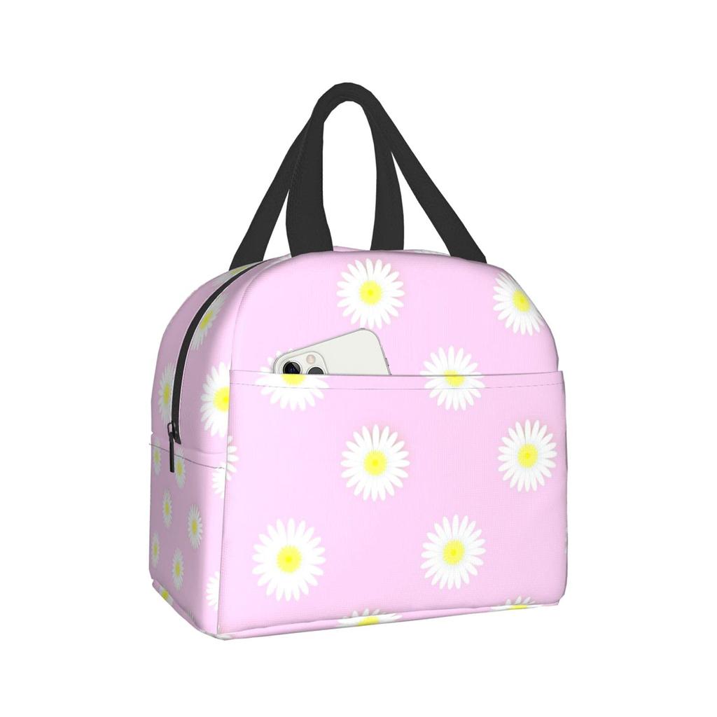 Insulated Lunch Box Daisy Flower Lunch Bag Spring Floral Reusable Bag Flowers Blue Cooler Tote Bags for Kids Teens Adults Girls