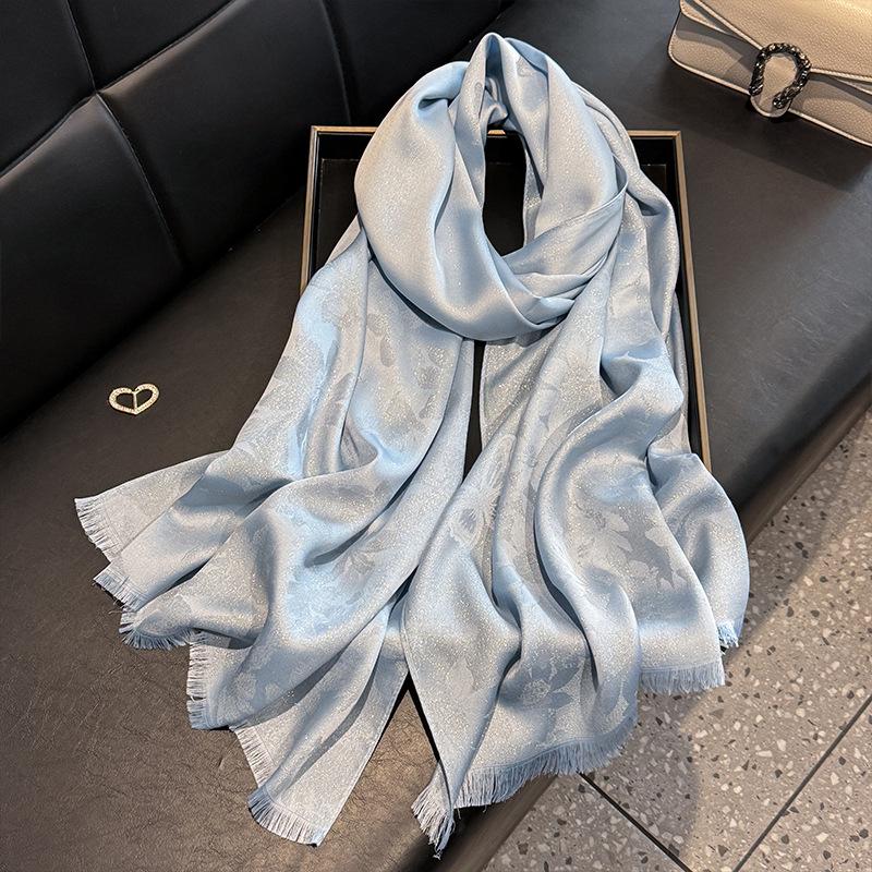 Scialle in Seta Oro Tencel Cotone Seta Moda Donna Versatile Imitazione Seta Sottile Farfalla Lunga Sciarpa da Spiaggia Sciarpa
