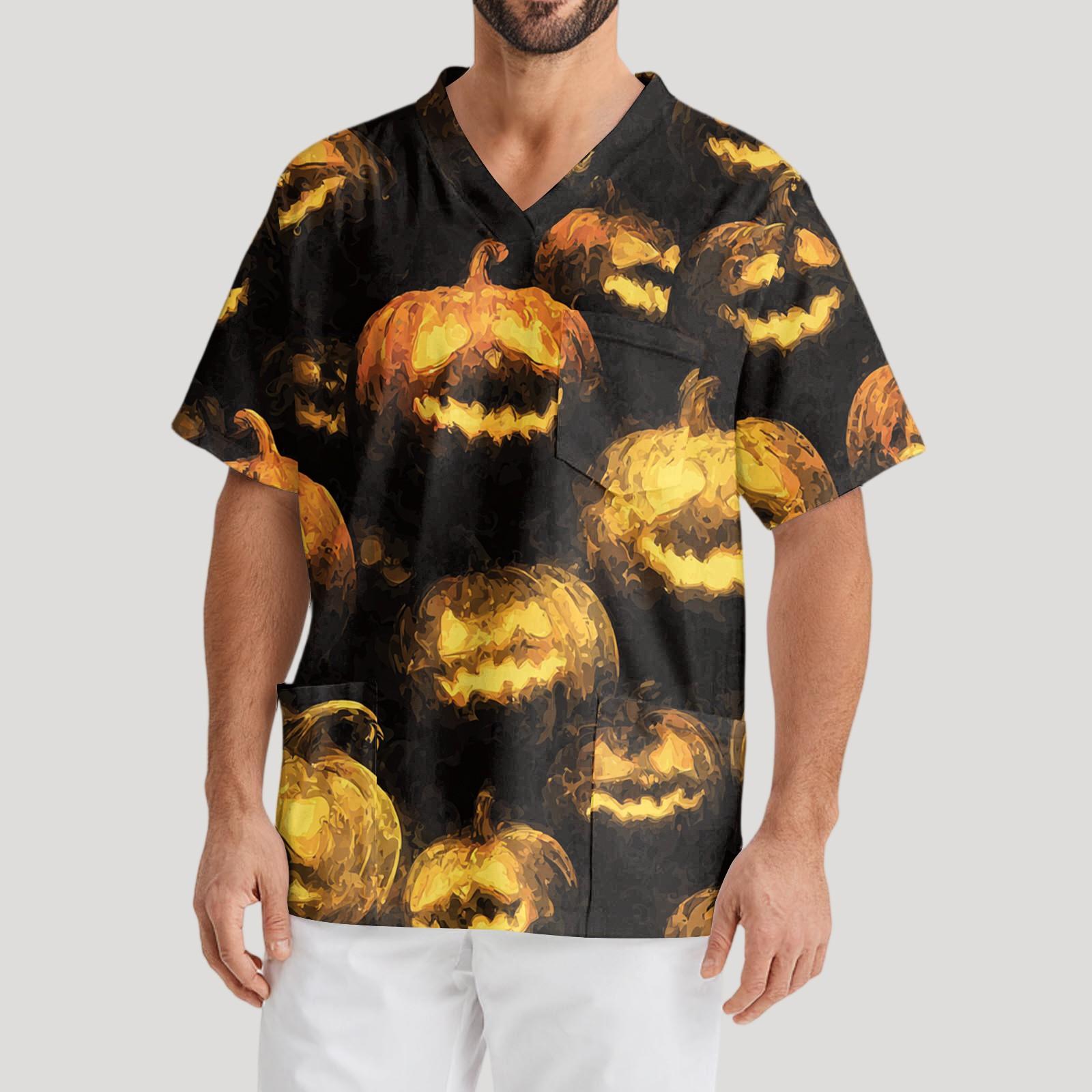 

Мужская рабочая блузка с короткими рукавами и v-образным вырезом с принтом, топ с нагрудным карманом XXL жёлтый