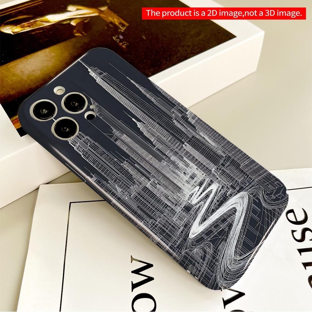 Wireframe Cityscape Skyline Road Design All inclusive film hard phone case, compatible with iPhone 18 Pro Max 17 16 15 14 13 12 11
