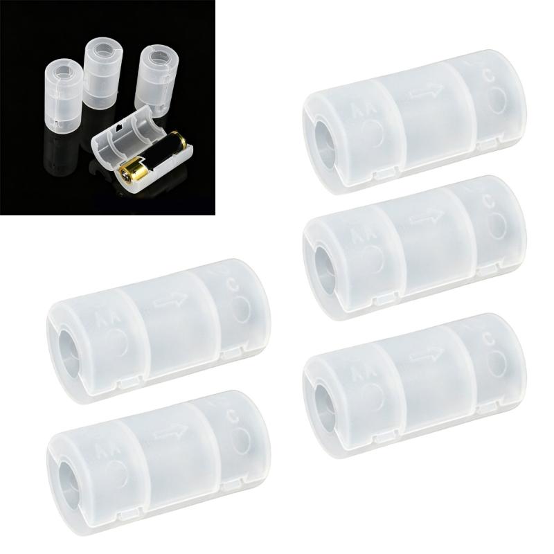 2A To C Battery Adapter Pack of 5, Translucent Cell Adapter Holder Converter Sleeves for Radios, Toy, Household Devices Backup Battery