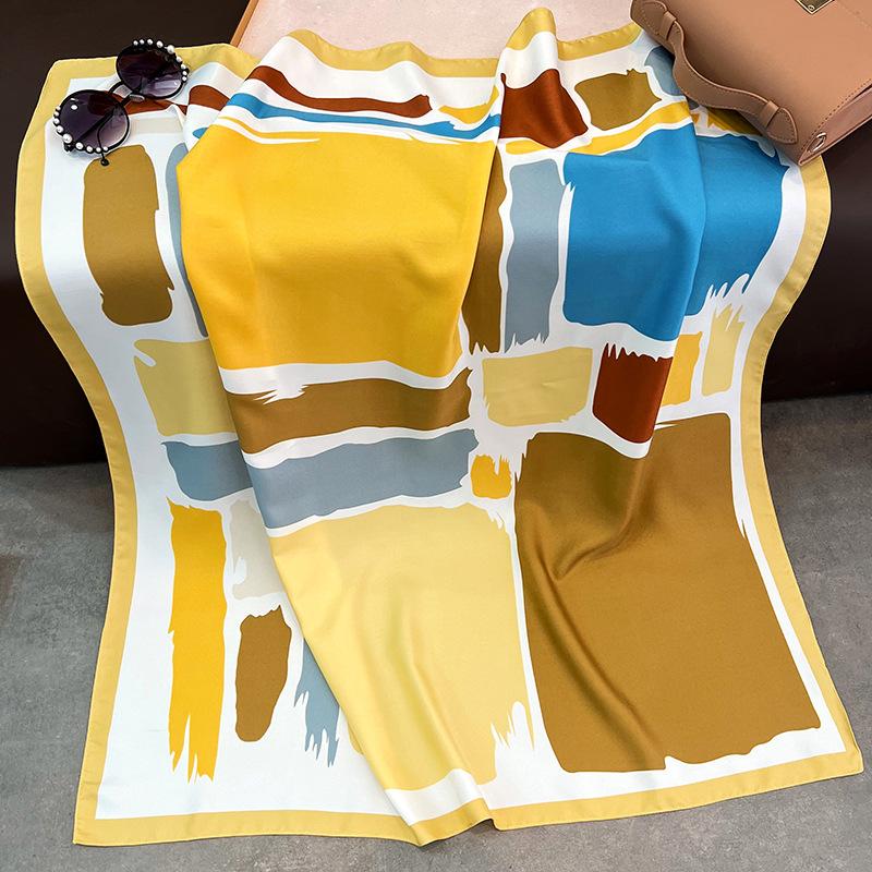 Korean Style Geometric Printed Silk Scarf For Women Summer Fashion