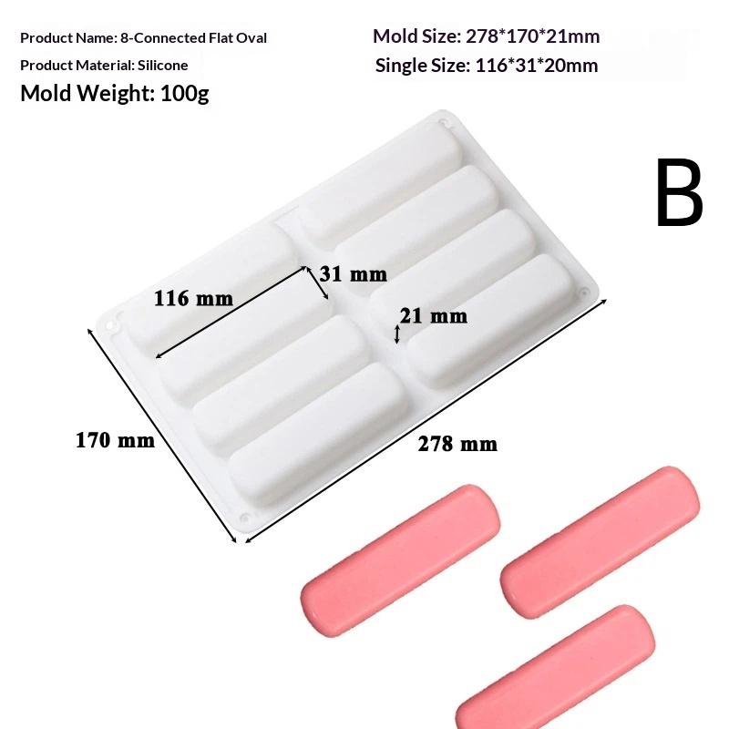 6/8/12 Cells Chocolate Eclair Dessert Bakeware Long Strip Puffs Baking Mold Finger Shaped Puff Pastry Mold Kitchen Silicone Mold B