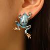 1 Pair Stud Earrings Enamel Dripping Glossy Frog Shape Ear Studs Hip Hop Style 3D Frog Split Design Earrings Jewelry Gift