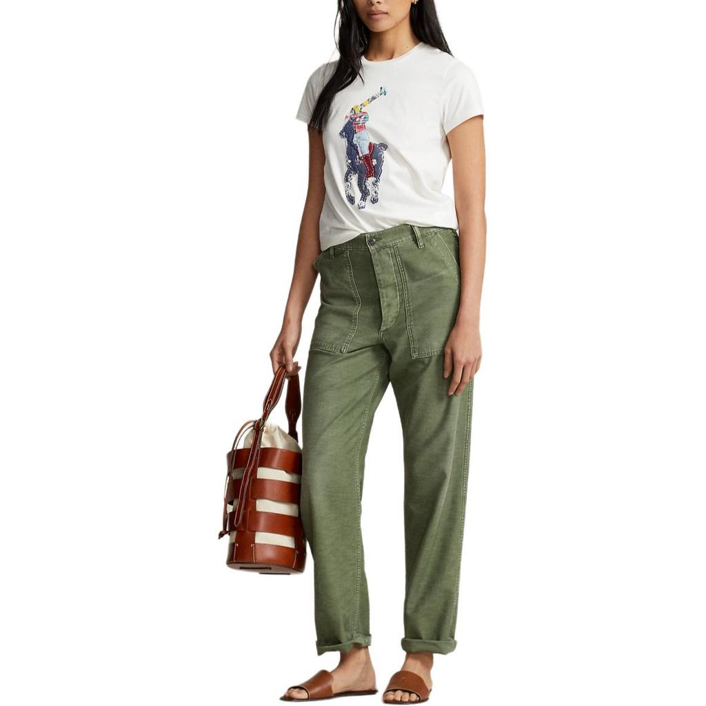 Polo Ralph Lauren SS23 Pattern Embroidered Printed Crew Neck Short Sleeve T-Shirt Women Tops White WMPOKNINCU20770-100