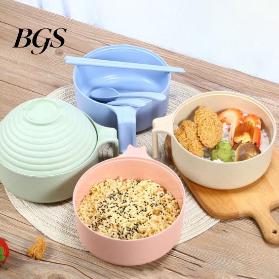 Salad Bowl 1 Set Multi-use Noodle Food Grade Heat-resistant Rice with Lid And Tableware Kitchen Student Dormitory Use Soup