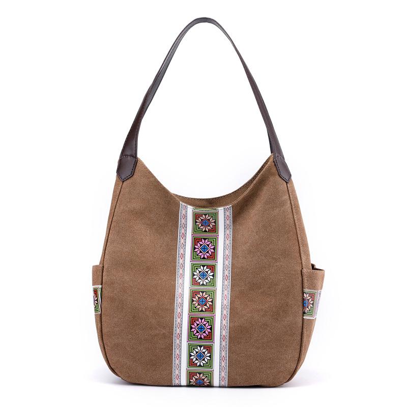 Bolso de lona para mujer, bandolera de mano, estampado étnico, moderno y sencillo, multicapa, informal, para compras.