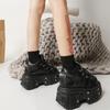 Fashion Punk Muffin Shoes Women Metal Decoration Gothic Thick Bottom Platform Lace-up Female Sneakers Solid Color Black Leisure shoes