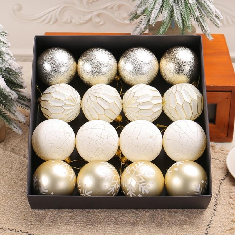 Pack Of 16 Hand Painted Christmas Ornament Set Durable Christmas Sphere Hangings Ornament For Warm Holiday