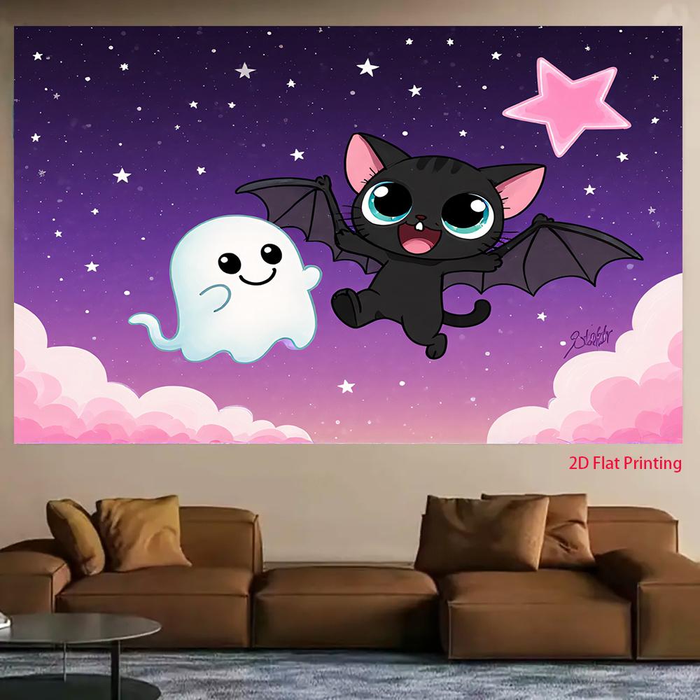 2D flat, background cloth for bats and ghosts traveling through the starry sky, suitable for holiday parties, polyester fiber