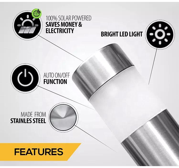 Concise Design Solar Garden LED Light Stainless Steel IP44 Pathway Street Lamp for Fence Post