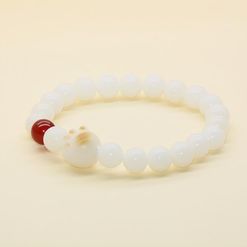 Natural White & Creamy Yellow Jade Bodhi Root Double-Strand Bracelet - New Chinese Design for Women