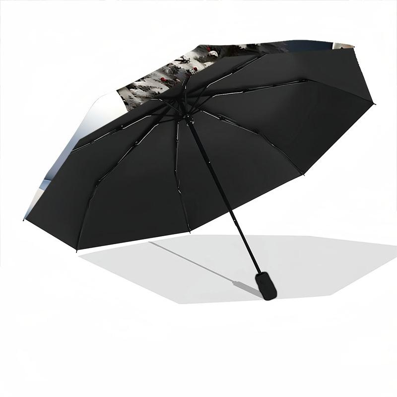 1pc Snowman Winter Scene Folding Umbrella, Durable, Suitable for Outdoor Activities or Rain, Suitable for Commuting yy251027085