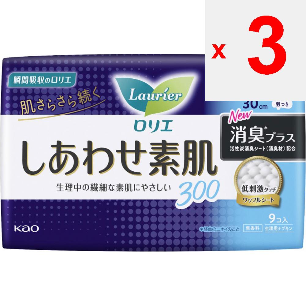 KAO Laurier Shiawase Sodashi Deodorant Plus 30 cm pro intenzívní noční použití, s křidélky, 9 balení (Kvazi-droga) Laurier Happiness Skin Ubrousek na péči o pleť, prosím