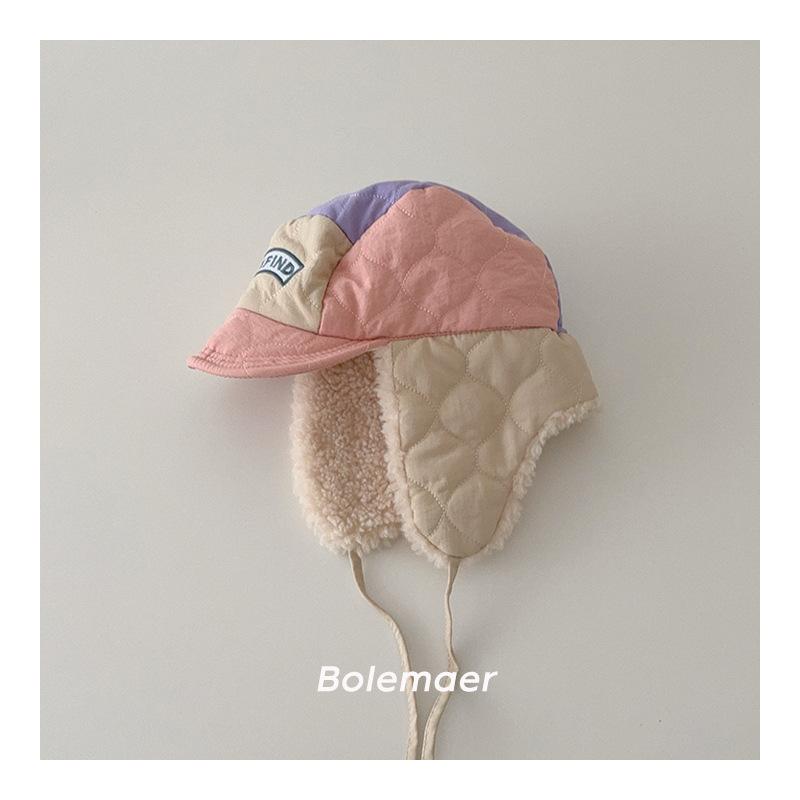 

Winter Warms Kids Hats Color Blocked Children s Wool Ear Protection Hat for Boys Girls Caps Baby Travel Warm Lamb Wool Hat 49-52CM розовый