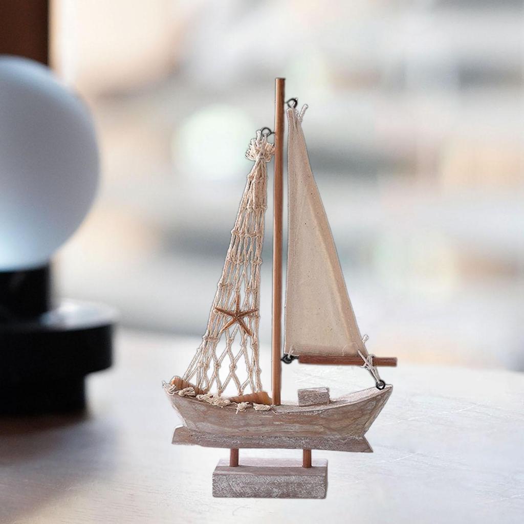 Wood Sail Boat Photo Props Nautical Theme Handmade Home Decor Mini Sailboat Model for Tables Vanity Office Desktop Countertop