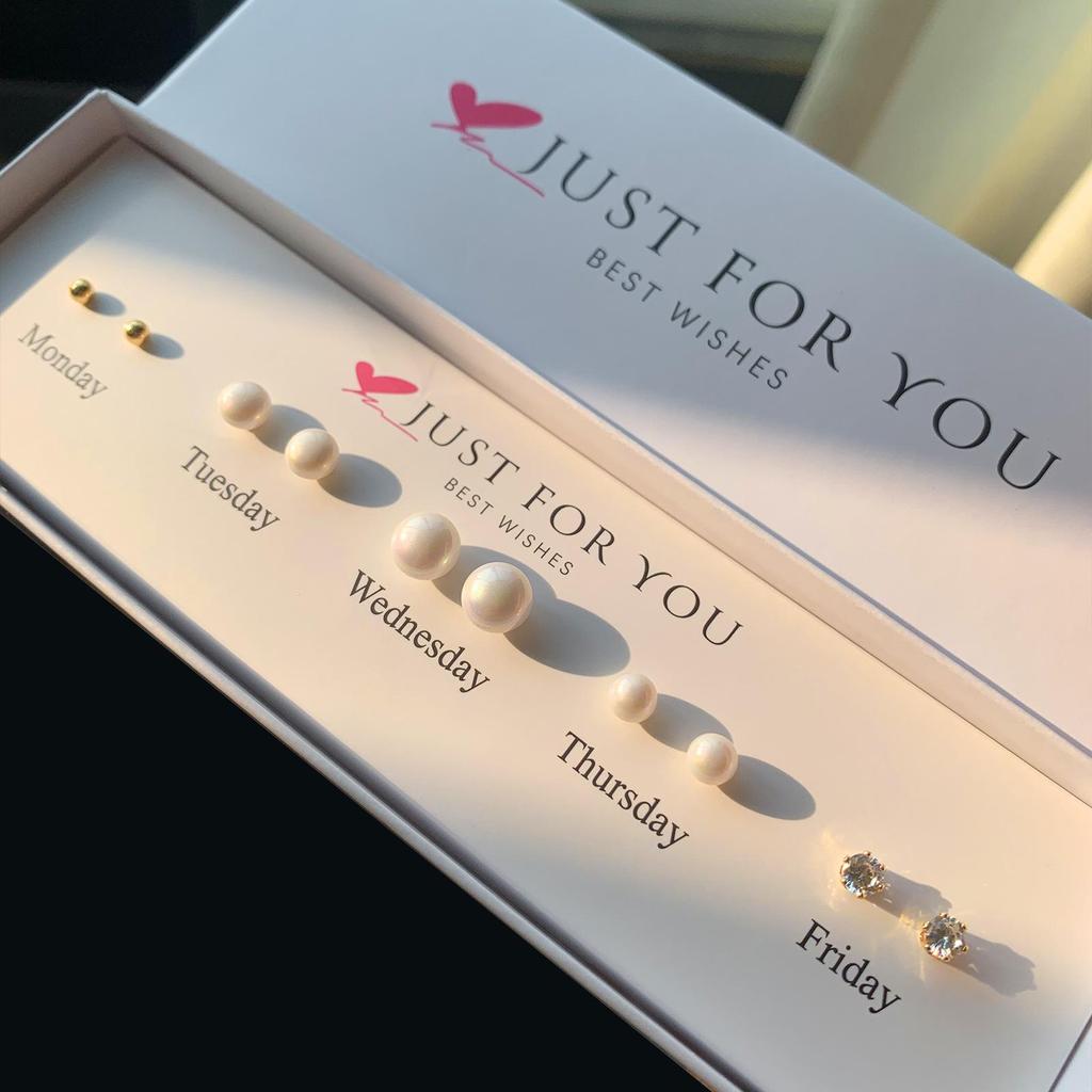 Zirkon Blumenstecker Set: 5 Paare für Damen mit Silbernadeln - Wochen-Geschenkbox