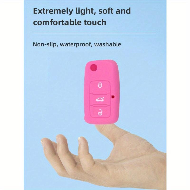 1pc Pink Silicone Car Key Cover for Skoda Car, Anti-drop Key Case
