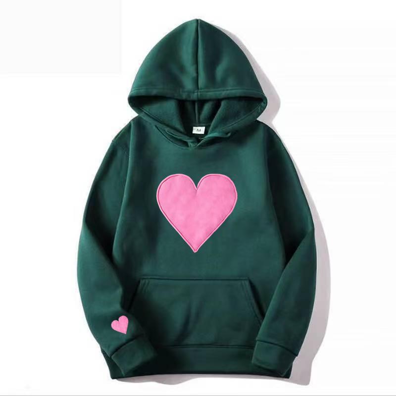 Heart-Shaped Valentine’s Day Loose Casual Couple Hoodie with Plus Velvet