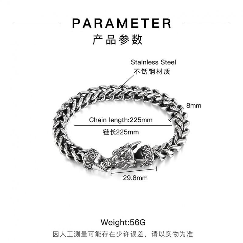 European American New Domineering Dragon Head Stainless Steel Bracelet Retro Dark Personality Trendy Accessory