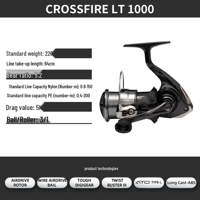 Daiwa CROSSFIRE LT Spinning Reel - Lightweight Long Cast Metal Spool Fishing Reel, Available in 26 Models.