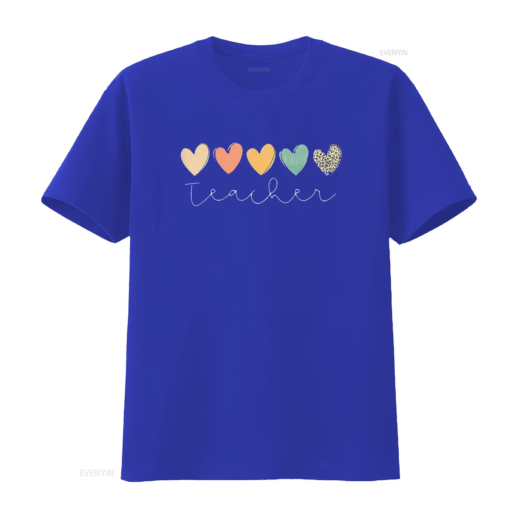 

Teacher T Shirt Women Cute Hearts Teaching Boho Casual Summer Tops vintage Washed Soft Comfortable Slightly streetwear S