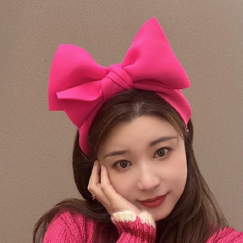 New Arrival Rose Red Big Bowknot Headband Hair Hoop For Women Korean Solid Color Wide Hair Band Bezel Hair Accessories