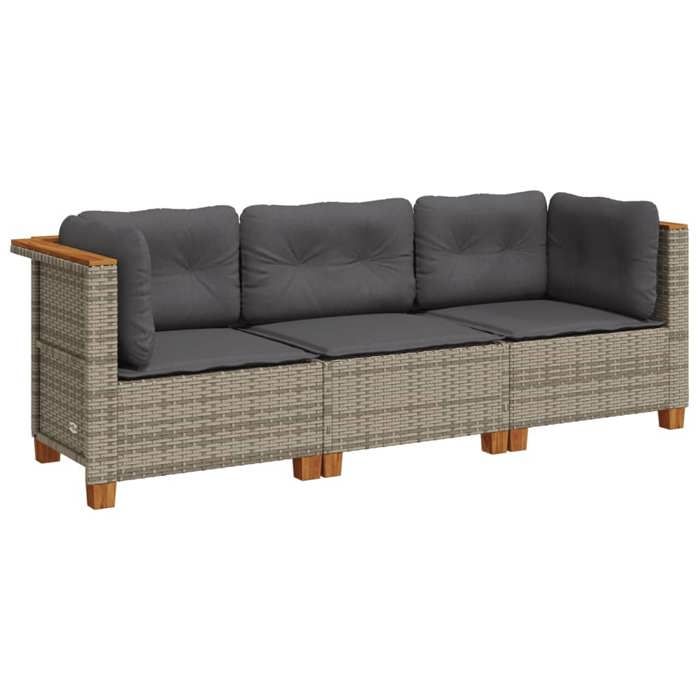 VidaXL Canapé de jardin avec coussins 3 places gris résine tressée, canapé d'extérieur, siège de jardin, canapé de jardin 365918