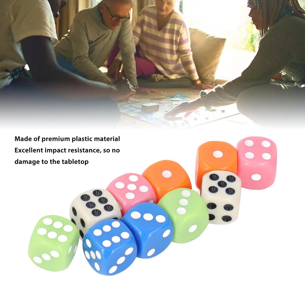30PCS Colored Dice Set Plastic 6 Sided Standard Game Dice for Kids Classroom Math Learning White Blue Orange Pink Green