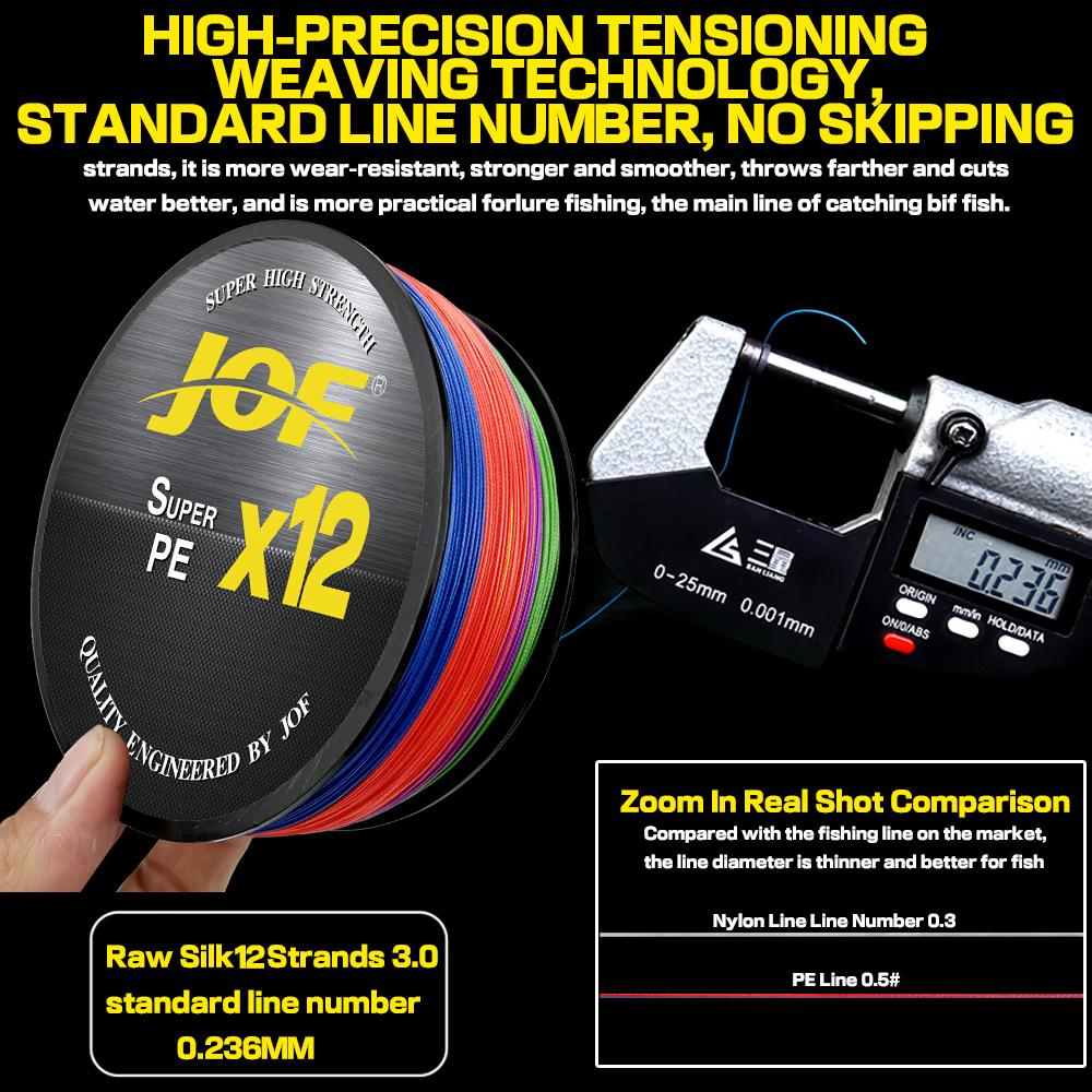 JOF X12 Linee da Pesca Intrecciate Migliorate Multifilamento PE Super Resistente a 12 Fili 100M 300M 500M 25LB 30LB 39LB 50LB 65LB 92LB