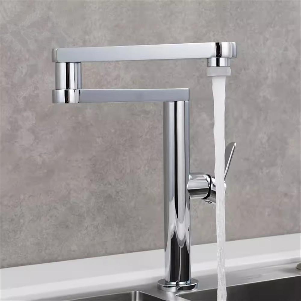 

Tuqiu Brushed Gold Pot Filler Tap Deck Mounted Foldable Black Kitchen Faucet Hot Cold Sink Tap Rotate Folding Spout Gold Brass