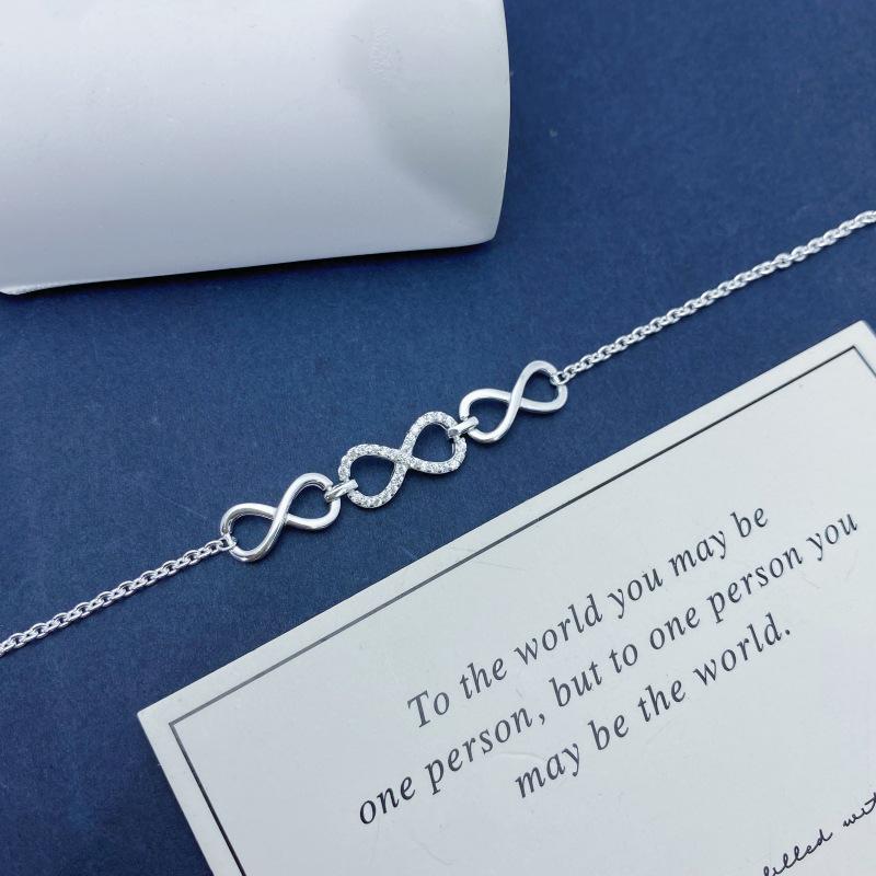 Sterling Silver Infinity Symbol Bracelet with Zircon - Elegant European & American Style for Women