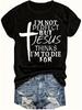 Plus Size Cross & Letter Print T-Shirt, Casual Short Sleeve Top For Spring & Summer, Women's Plus Size Clothing