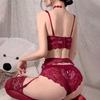 Amazon Exclusive Brand Garter Sexy Lingerie Set [varsbaby] Bra, Belt, Shorts, Stockings, 4-piece Set, (V399SP, Red, 85D)