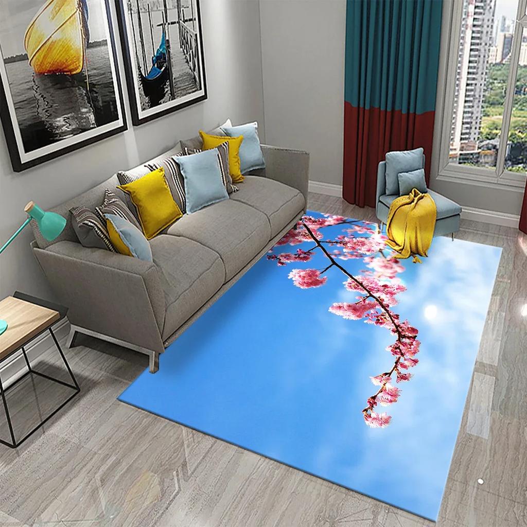 3D Pink Cherry Blossoms Pattern Carpet for Living Room Bedroom Kitchen Area Rug Carpet Home Decor Parlor Floor Mat Anti-Slip Rug