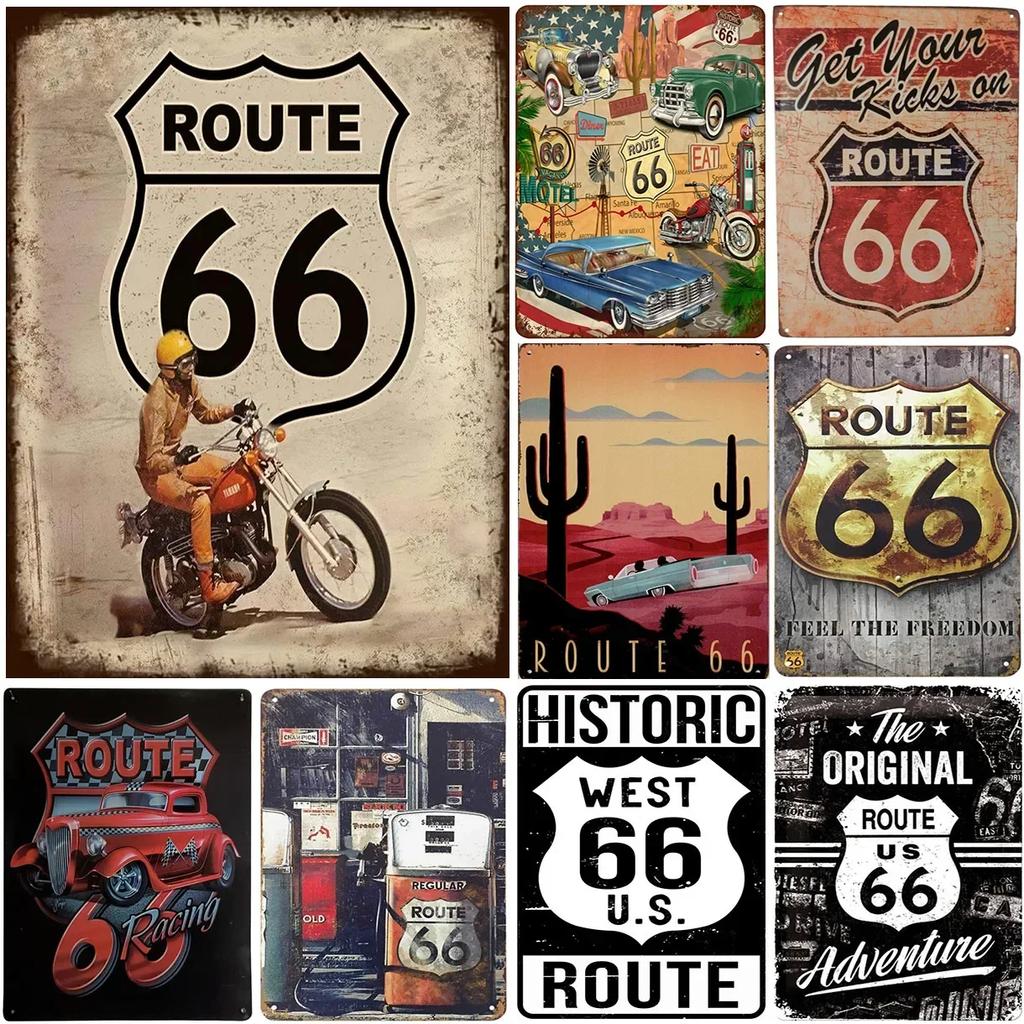 Vintage USA Route Metal Tin Signs Wall Art Posters Aluminum Plaque Sign for Garage Cafe Living Room Club Bar Decoration
